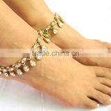 GOLD Tone Crystal HANDMADE PAYAL Anklets Pair thumbnail-1