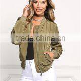 MGOO Fashion Apparel Cheap Price Custom Green Olive Bomber Jackets Crewneck Bottom Sleeves Cuff Silver Zippers thumbnail-5