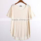 Wholesale Custom Summer Soft Short Sleeve Cotton Women T Shirts With Curved Hem thumbnail-5