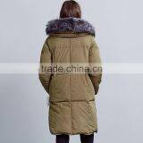 Women's Green Loose Fit Zipper-up Down Jacket/coat/wear With Fur Collar thumbnail-4