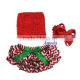 Newborn Baby Xmas Red Chevron Bloomers Green Bow Tube Top Headband NB-24M thumbnail-1