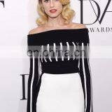 Amigo Long Sleeve Striped Off Shoulder Mermaid Sexy Elegant Party Bodycon Dresses Women Modest thumbnail-5