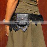 Leather Utility Belt Leather Hip Belt Bag Festival Burning Man Belt With Five Pockets in Leather Waist Belt Bag Funny Style Bag thumbnail-3