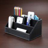 Home Office Wooden Struction Leather Multi-function Desk Stationery Organizer Storage Box, Pen/Pencil,Cell Phone, Business Name Cards, Note Paper, Remote Control Holder (black) thumbnail-5