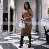 Women's Long Sleeve Dress Tie-dye Floral Print Bodycon Front Zipper Up Dress thumbnail-5