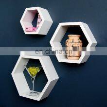 Set of 3 Hexagonal Design Honeycomb Lounge Wall Hanging Shelf