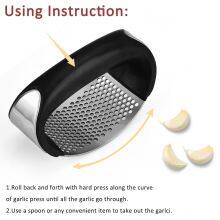 Kitchen Accessories Home and Kitchen Gadgets Customized Stainless Steel Garlic Press Rocker Garlic Mincer Crusher and Peeler thumbnail-3