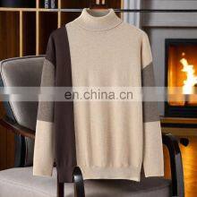 Women's Casual 100% Cashmere Turtleneck Pullover Plain Knitted 12GG Color Blocking Pattern for Winter thumbnail-6