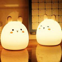 Rabbit Small Soft Silicon LED Night Light for Kids Children Table Lamp Bedroom Light Changing Tap Control Remote Colorful Light thumbnail-6