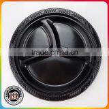 3 Compartment Disposable Plastic Black Round PS Plate