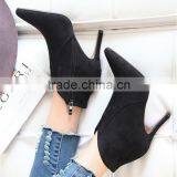 Black Suede New York Fashion Pencil Heel China Woman Low Heel Suede Boot thumbnail-3