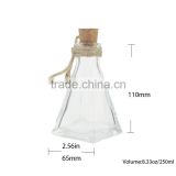 Pyramid Shaped Clear Glass Package Bottles With Airtight Cork Lid