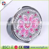Brand Quality Metal Makeup Mirror Bling Crystal Rhinestone Flower Beauty Make up Compact Pocket Mirror Gift for Wedding Party