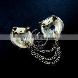 Vintage Bronze Round Engraved Victorian Blue Cabochon Chain Fashion Collar Brooch Jewelry 6520002 thumbnail-4