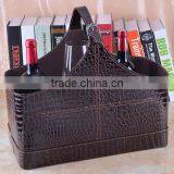 High Grade Crocodile Pattern Leather Magazine Clothing Wine Basket Holder for Storage, Leather Gift Basket thumbnail-3