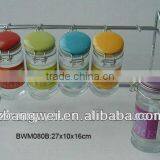 5pcs Glass Spice Jar Set With Metal Rack