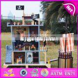 2017 New Design Boys Pretend Play Wooden Pirate Doll House With Pirate Boat W06A162 thumbnail-6