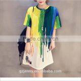 OEM Service Long Women Fashion Rainbow Printing Bedrukken Dames Dress Online T Shirt thumbnail-1