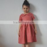 Pink Coral Wholesale Clothing Linen Dress Peter Pan Collar Child Clothes