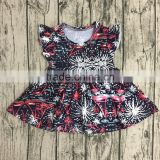 Beatiful Baby Girls Flutter Sleeves Firework Printed Top Boutique Childrens' Cotton Dresses Clothes