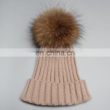 High quality girl women winter fur pompom hats for lady fashion wholesale