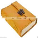 Handcrafted Indian Embossed Leather Journal w/ Wrap Tie Yellow color Diary gift