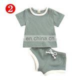 RST Short Sleeve Tops T-shirt + Shorts Pants Set Ribbed Solid Outfits Baby Boys' Clothing Sets Kids Clothing thumbnail-5