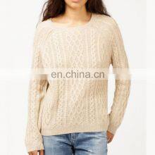 Light Color Latest Design Ladies Wool Cable Knit Sweater thumbnail-1