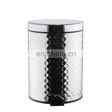 Stainless Steel Embossing High Quality Pedal Trash Can and Standard Trash Can With Toilet Brush Garbage Can thumbnail-3