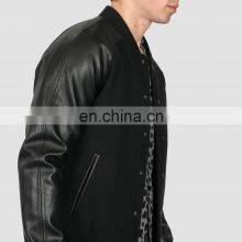 Black Wool and Leather Prime Quality Raglan Sleeve Custom Jacket for Men Bomber Slim Fit Letterman Jackets thumbnail-2