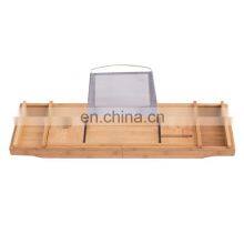 2020 New Natural Bamboo Bathtub Rack Retractable Nordic Light Luxury Bathtub Show Caddy Bamboo Wood Bathtub Caddy thumbnail-2