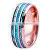 Fashion 8mm Rose Gold Tungsten Wedding Men Stainless Steel Rings Inlay Abalone Shell Blue Opal Rings Men Wedding Band Jewelry thumbnail-5