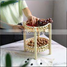 Hand Woven Storage Basket Round Bamboo Basket With Wooden Leg Double Layer Platter Tray thumbnail-3