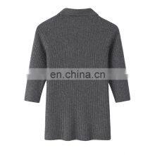 Ladies Pure Cashmere Pullover Spring Half-Sleeve Slim Fit Rib Knitted Polo Neck Sweater Turn-Down Collar Button Casual thumbnail-2
