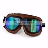 BJ-GT-009 Soft Padded Adult Brown Leather Racing Motocross Goggles thumbnail-2