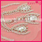 Wholesale Rhinestone Applique in Peacock Design Sew on Wedding Gowns WRA-475 thumbnail-4