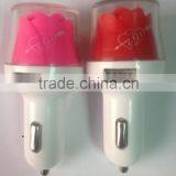 Newest 5V 2.6A dual USB light Car charger with rose Pattern