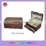 Brown High Glossy Lacquer Wooden Mirror Jewellery Safe Box With Drawer