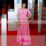 BF22 Sexy Deep v Neck Cap Sleeve Beaded Bust Pink Vestido de Renda thumbnail-1