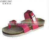 2016 New Style Women Cork Slipper Pinch Style Rose Red PU With Hasps Fashion Cork Slipper