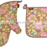2015 HIGH QUALITY NEW DESIGN PRINTING FLOWERS AND PLANTS COTT MK-2602B&2606BON (OVEN MITT& POT HOLDER) KITCHEN SET