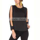 Fashion Clothing Woman Two Peices Slit Sleeve Lady Black Chiffon Blouse thumbnail-2