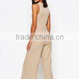 China Women Clothes Factory Manufacturer Beige Wrap Waist Designer Jumpsuit for Lady thumbnail-2