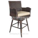 Outdoor Patio Furniture All-Weather Brown Wicker Swivel Bar Stool With Cushion thumbnail-3