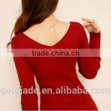 2016 Customized Manufactorying Korean Style Long Sleeve V Neck Knitted Ladies Dress thumbnail-3