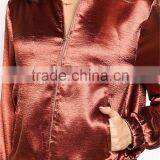 MGOO Custom Made Brown Satin Shiny Bomber Jackets Women Outwear Spring Tops Latest New Designs Tops thumbnail-4