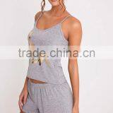 MGOO Slogan Grey Pyjama Short Set 100%Cotton Summer Slip Pajamas Custom Logo Golden Ink Print PJ Set thumbnail-3