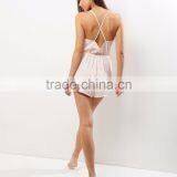 Shell Pink Satin Harness Front Pajamas Playsuit V Neck With Back Strappy Design Elasticated Waist Sleepwear thumbnail-3