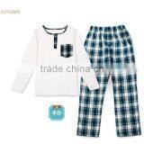 Small MOQ Cotton Boys Cute Pajama Set Knitted Long Sleeve Gingham Pant Children Sleepwear Printed Wicking Kids Weat Set thumbnail-3