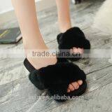 2017 Fashion Brand Woman Real Rabbit Fur Slides Soft Furry Slipper Women Flat Heel Platform Sandals Slipony Slip Fslipper-9 thumbnail-3